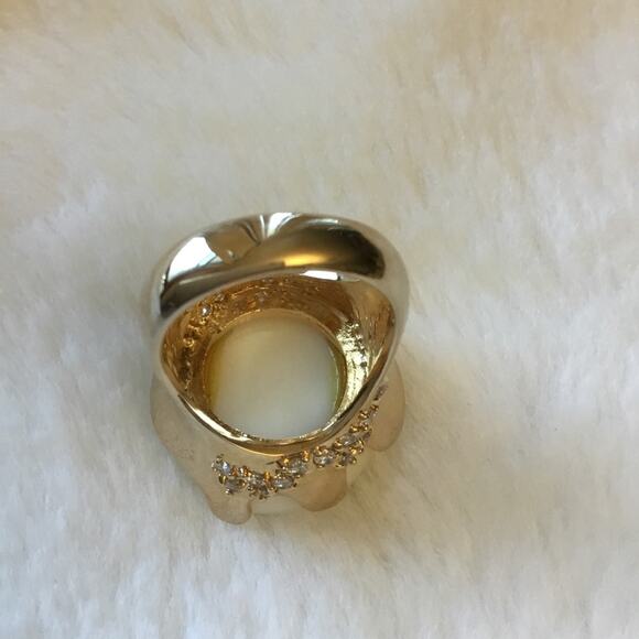 Gold Statement Cocktail Ring with White Opal Stone - Picture 6 of 11